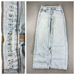 American Eagle 90s Baggy wide leg Blue Jeans Women 0/24X29 high-rise Light Wash